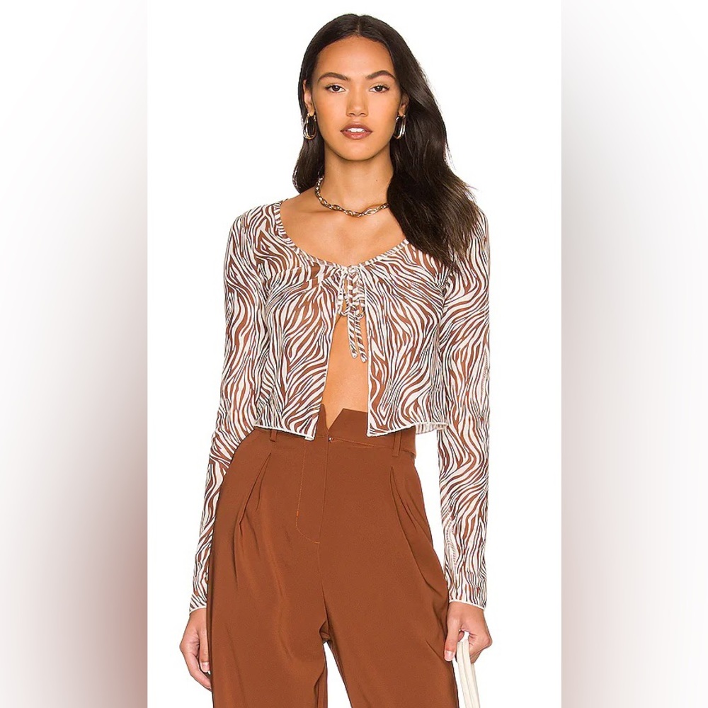 Brown and white Sheer Tie top size XXS